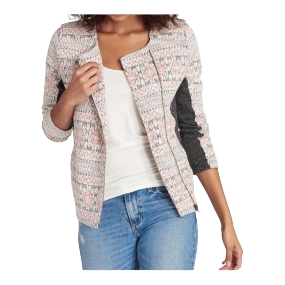 Lucky Brand Aztec Asymmetrical Zip Knit Jacket Women’s XS Blazer Cardigan Nordic
